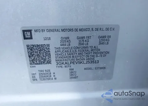 2019 GMC Terrain Slt из США, поврежденный, VIN 3GKALPEV5KL253513